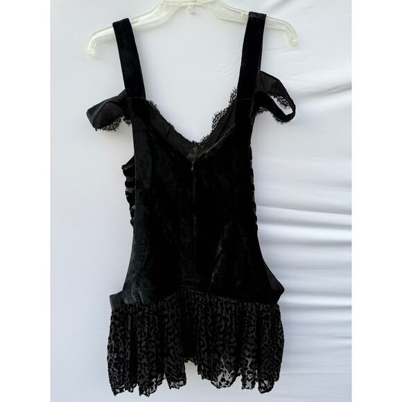 Vintage Roberto Cavalli Black Y2K Devoré Velvet Animal Print Lace Slip Dress - Picture 4 of 13